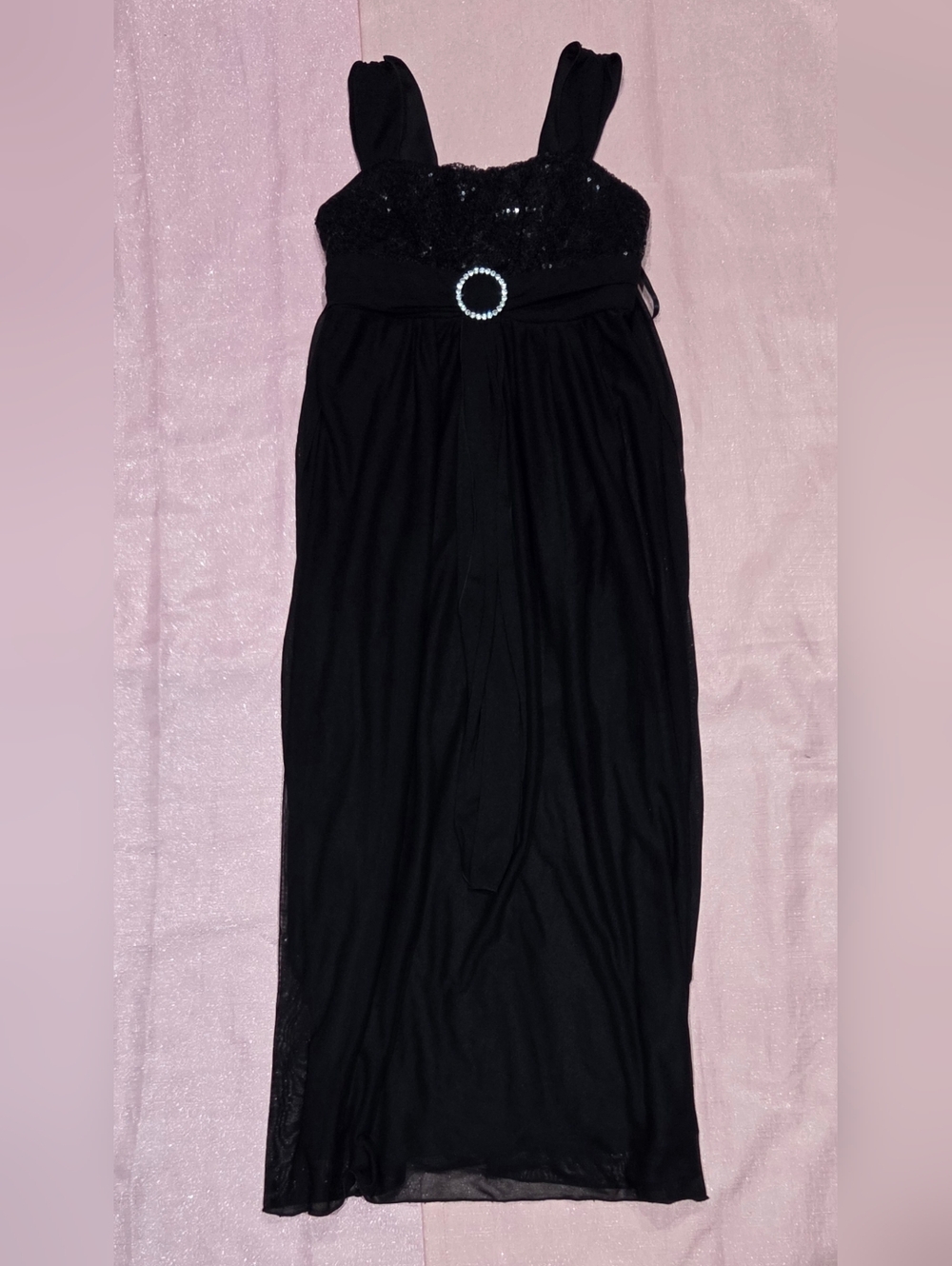 Amy's Closet Black Sequin Bodice Formal Dress with Rhinestone Belt